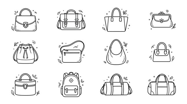 Various types of handbags and luggage.