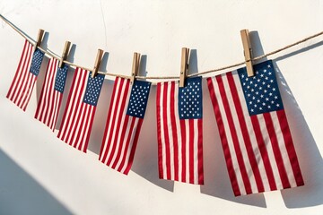 Obraz premium American flags on clothesline patriotic display for independence day celebrations