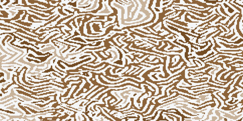 Abstract seamless pattern featuring a complex organic maze or camouflage texture with brown and beige curvy lines on a white background. © sofyanmardianto