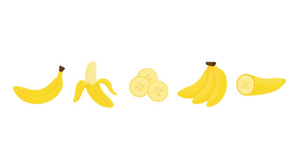 Set of colorful cartoon bananas in playful arrangement © FARUK