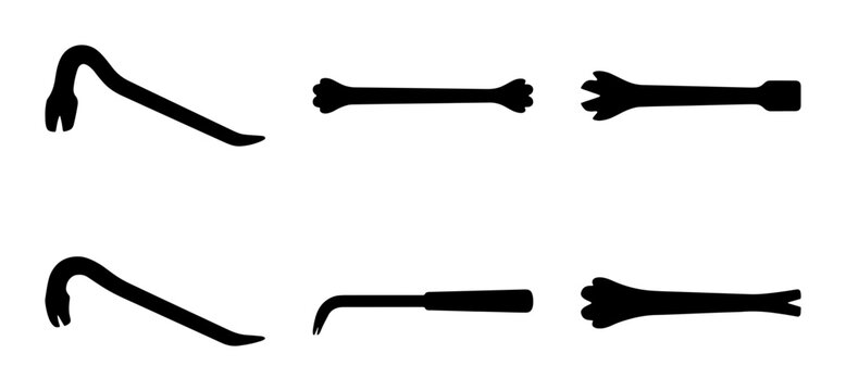 Crowbar Icons, Pry Bar Vector Graphics, Tool Silhouettes for Construction and Renovation