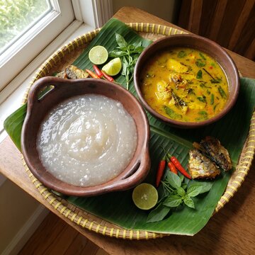 Traditional Indonesian Papeda with Aromatic Fish Soup