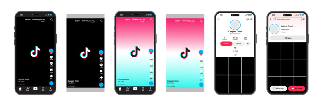 TikTok post template. TikTok post layout. TikTok mockup and template. Social media vector illustration.