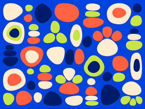 Abstract retro geometric pattern with mid century modern vector shapes on vibrant orange background