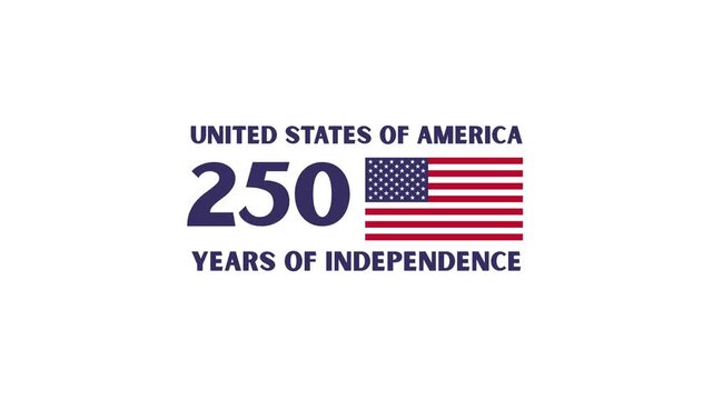United States of America 250th anniversary of independence graphic template. USA semiquincentennial 1776 to 2026 celebration motion banner with American flag isolated on white background.