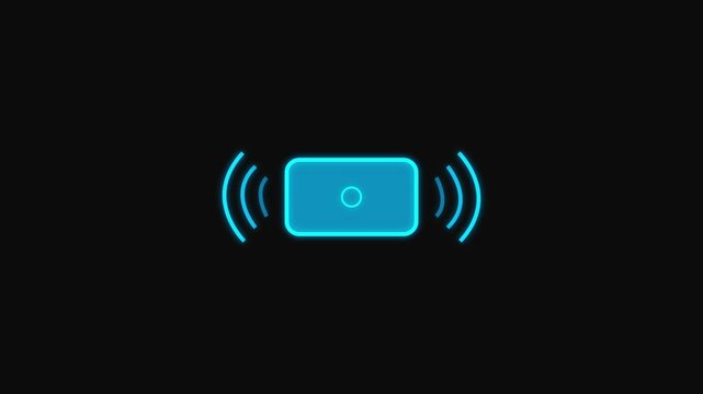 Glowing blue play button icon with progress bar on black background . Live Streaming icon on black background .