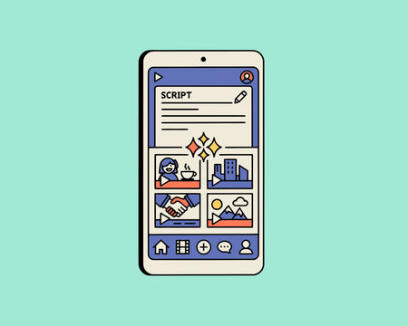 Mobile application interface for video script writing and content planning on smartphone screen