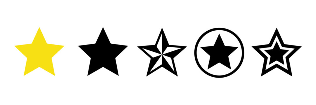 Star icon set. Golden and black stars, rating, review, yellow star symbol .