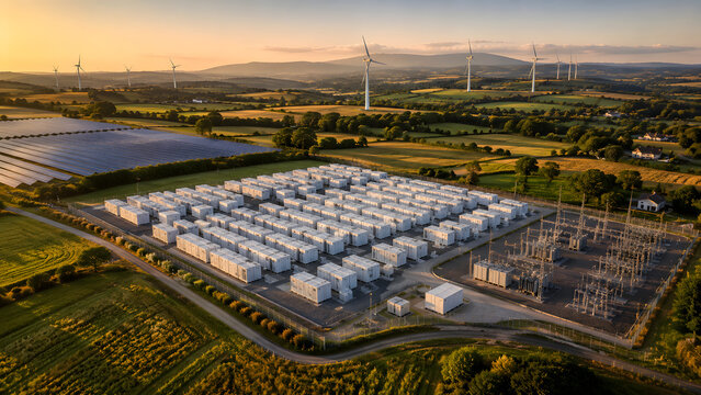 Large Battery Energy Storage Plant Aerial View