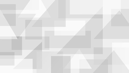 Obraz premium Abstract geometric background with layered translucent rectangles and triangles in soft gray tones.