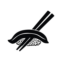 Sushi with Chopsticks Black Silhouette Vector Icon © mariom