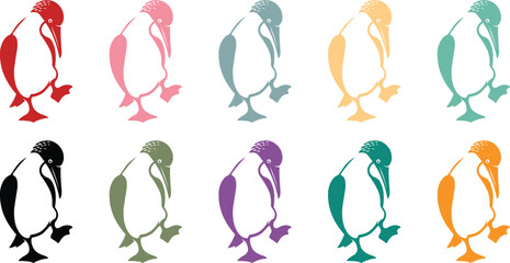 Colorful Penguin Silhouette Collection White Background, Vibrant Penguin Silhouette Set Arctic Bird Design © jakircreativedesign