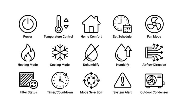 Air conditioning control icons showing modes and system indicators