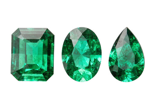 Emeralds isolated on a transparent background.