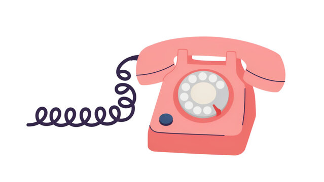 Vintage red rotary telephone with coiled cord on a plain background