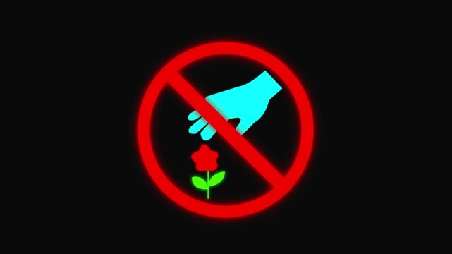 do not pick flowers on plants warning sign on black background. protection sign for nature protection with ideal for park rules, plant conservation, public warning signage, and flat vector design vide