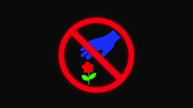 do not pick flowers on plants warning sign on black background. protection sign for nature protection with ideal for park rules, plant conservation, public warning signage, and flat vector design vide