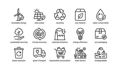 Fototapeta premium Eco and renewable energy icons illustrating sustainability concepts