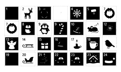 Cute Scandinavian folk art style Christmas Advent calendar with funny winter characters and holiday elements © ABDUL STUDIO