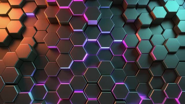 Abstract Hexagon Grid Motion Background with Neon Pink Purple Lighting