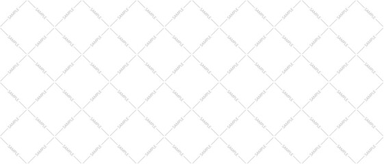 Fototapeta na wymiar Diagonal grid seamless pattern with sample watermark text. Thin gray lines forming diamond mesh on white background.