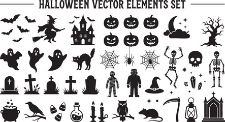 Obraz premium Halloween vector elements set spooky black icons for halloween decorations and designs
