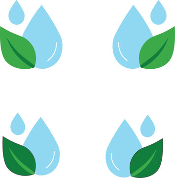 Eco-friendly icon featuring water drops combined with green leaves, representing sustainability, nature, and water conservation.