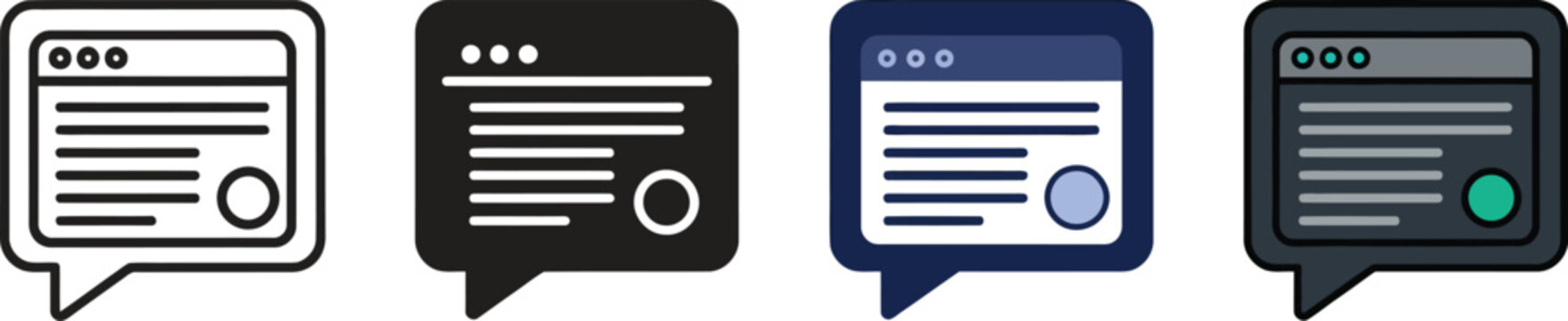 Colored chat bubble icons with web browser windows  speech bubbles with website page design