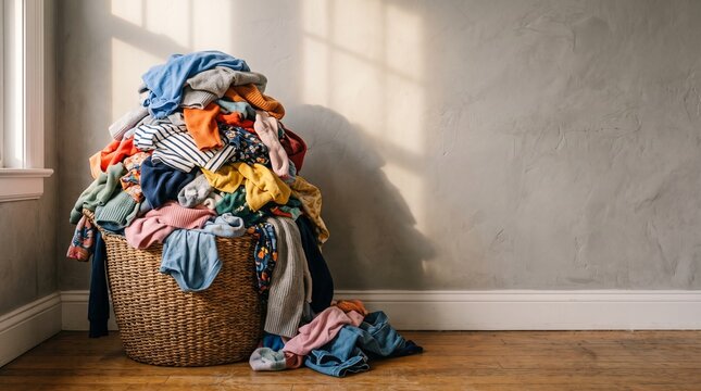 Cozy moody household background with giant laundry pile