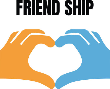 Friendship concept graphic featuring two hands forming a heart shape with the text "FRIEND SHIP" isolated on a white background.