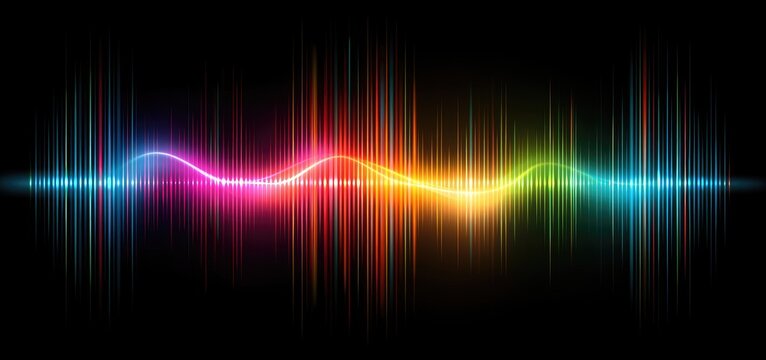 Vibrant, glowing sound wave and equalizer display on black