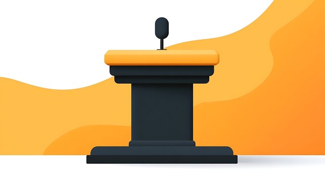 Black and yellow podium with a microphone for speeches and presentations