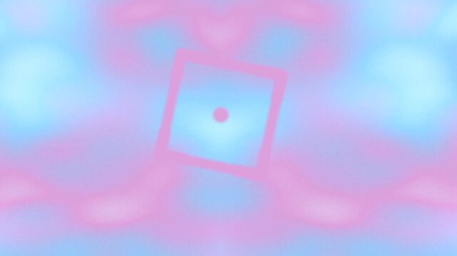 Abstract pastel pink and blue gradient background with floating geometric square