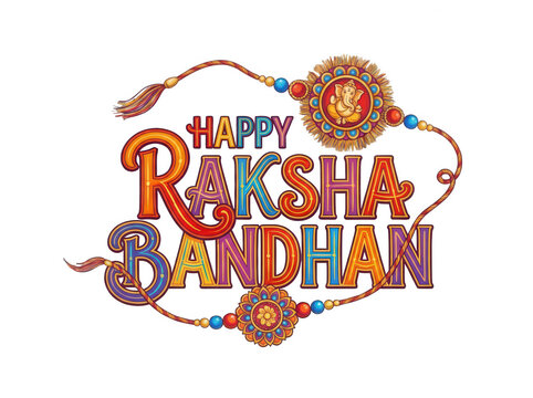 Colorful happy Raksha Bandhan typography isolated on transparent background