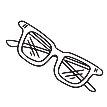 Hand drawn doodle of optical sunglasses isolated on white. Cute sketch of eyewear with glossy lens, ideal icon for vision care, eye protection concept, fashion accessory or summer fashion design