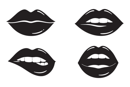 Set of four black lipstick lips and mouth expressions