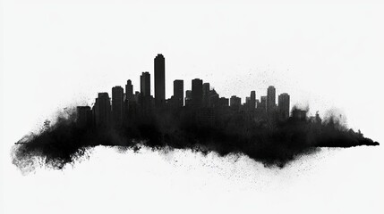 Fototapeta premium Black silhouette of a city skyline dissolving into smoke