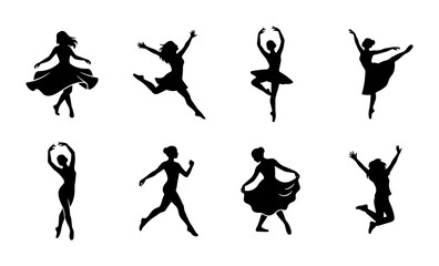 Ballet Dancers Silhouettes, Graceful Poses Vector Set, Elegant Female Figures © Laboni