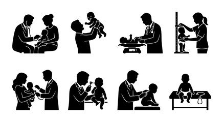 Fototapeta premium Pediatrician Icons: Baby Health Checkups, Doctor Visits, Medical Care Set
