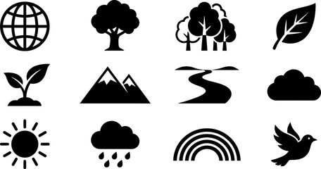 Naklejka premium Set of Nature and Environmental Vector Icons.