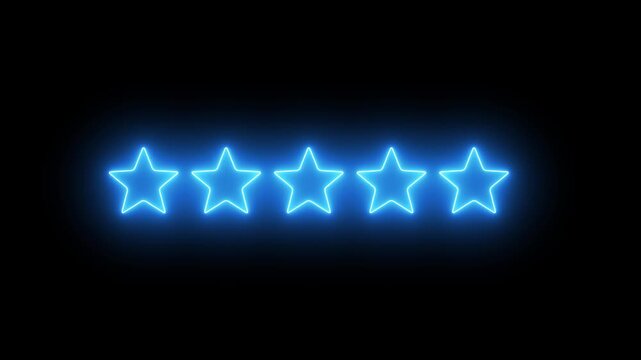 Animated Glowing Blue Neon 5 Five Star Rating Quality Feedback Loop on Black Background Motion Graphics design