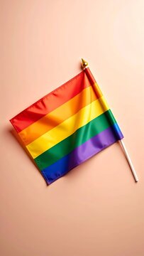 A colorful rainbow flag symbolizes pride and diversity on soft background