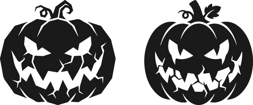 set of halloween pumpkins halloween pumpkin icons, ico illustration of a set of halloween pumpkin silhouettes of plants black and white ve of six unique black witch hat silhouettes on white background