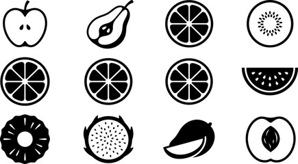 Set of monochrome fruit and berry icons in flat style. © Yasmine 