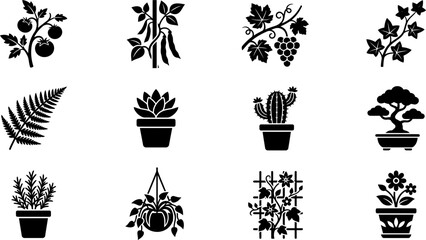 Set of black and white plant and flower icons. © Yasmine 