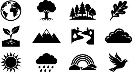 Naklejka premium Set of Nature and Environmental Icon Symbols.