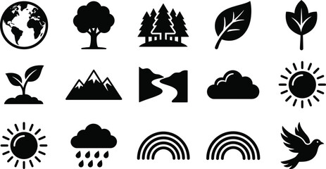 Naklejka premium Set of Nature and Environmental Vector Icons.