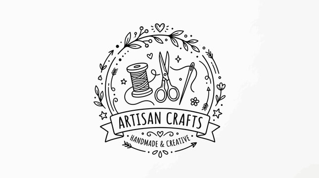 Artisan crafts handmade sewing tools logo.