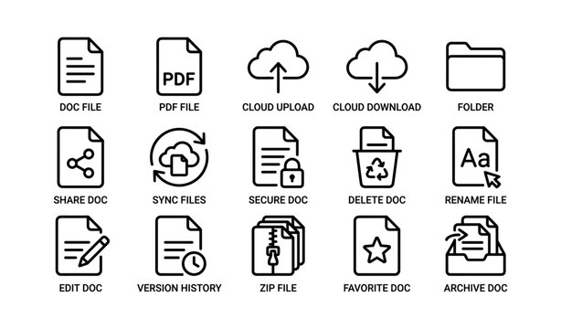 Document and file icons showing actions in grid layout