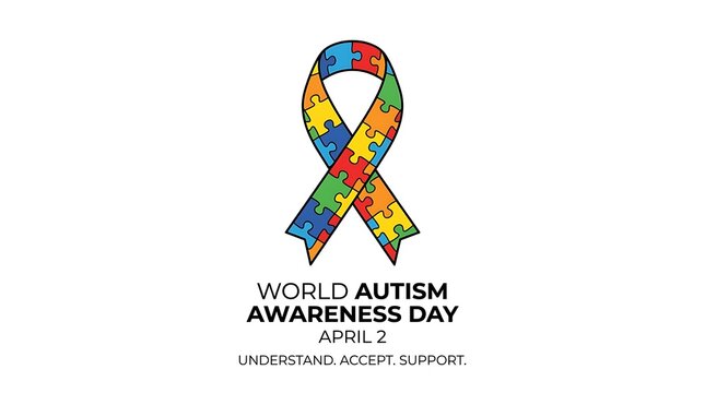 World autism awareness day colorful puzzle ribbon symbol with awareness